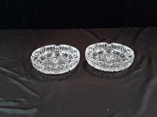 2 MATCHING GLASS ASHTRAYS