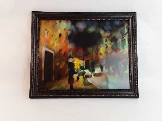 FRAMED PRINT OF BLURRY CITY SCENE