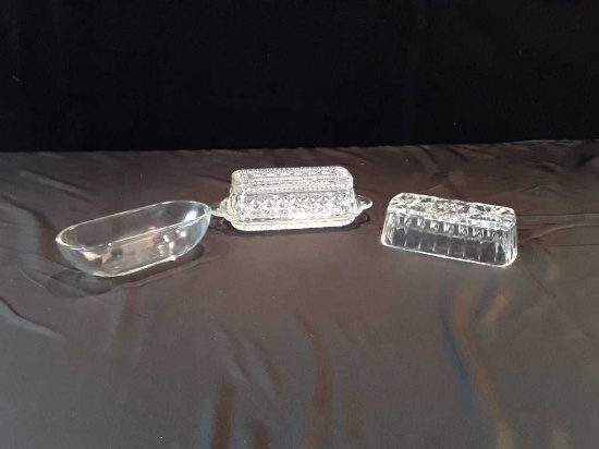 4 PIECES OF GLASS BUTTER DISH PARTS