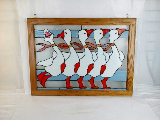 FRAMED STAINED GLASS / 5 GEESE IN LINE