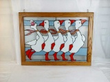 FRAMED STAINED GLASS / 5 GEESE IN LINE