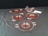 Pink Depression Glass Basket & (4) Plates