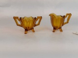 Amber Depression Glass Creamer & Sugar