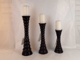 3 LARGE CANDLESTICK STANDS W/ CANDLES