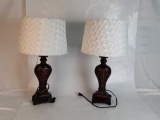 PAIR OF DARK BROWN TABLE LAMPS WITH SHADES