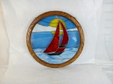 FRAMED STAINED GLASS / SAIL BOAT / CIRCULAR