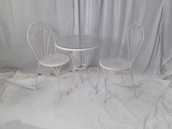 PAIR OF GARDEN CHAIRS  AND TABLE