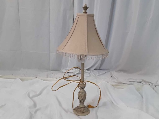 IVORY COLORED, CRACKLE FINISH W/BEADED SHADE LAMP