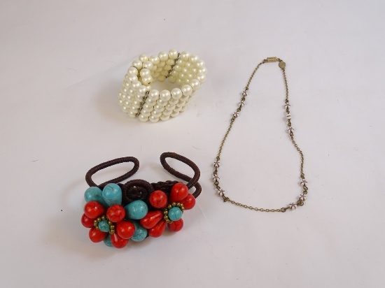 Pearly Wrap Bracelet, Red/Turq Bracelet, Necklace
