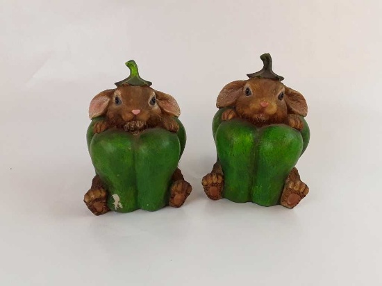 PAIR OF RABBIT/PEPPER  FIGURINES