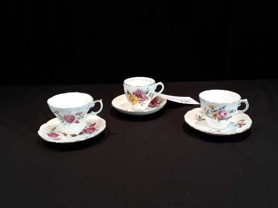 LOT OF 3 ROSE THEMED TEACUPS