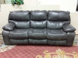 GREY BONDED LEATHER DOUBLE RECLINER SOFA