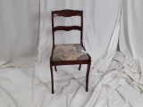 DINING ROOM CHAIR, DARK WOOD W/FABIC SEAT