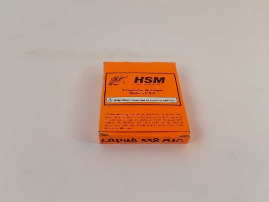 5 ROUNDS OF HSM 338 MAG AMMO