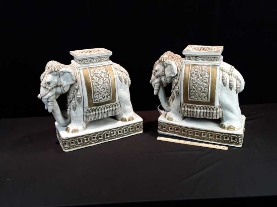 PAIR OF WHITE/GOLD  ELEPHANT PLANT STANDS