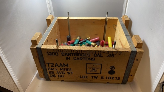 Wood Ammo Box full of Shotgun Ammo