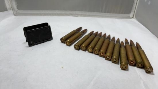 13 Rounds of 30-06 Caliber Ammo and Clip