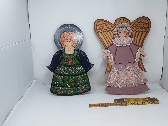 2 WOODEN ANGEL WALL HANGINGS