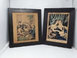 2 COURIER PRINTS IN HANDMADE WOODEN FRAMES