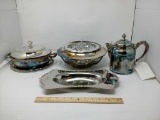 8 SILVER PLATE SERVING PIECES, TRAYS, BOWLS