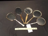 5 VINTAGE GOLD HAND MIRRORS