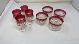8 POMEGRANATE TOP GLASSES W/ CLEAR GLASS BOTTOM