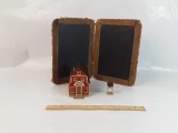 PRIMITIVE FRAMED DOUBLE SLATE FOLDING CHALK BOARD