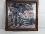 FRAMED COWBOY IN TUB PRINT