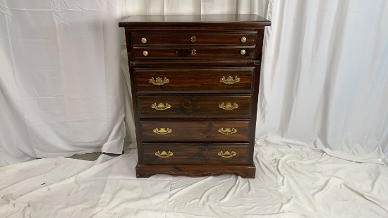 LARGE DARK WOOD CHEST OF DRAWERS