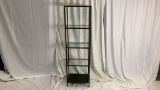 Tall Glass Metal and Wood Shelving Unit.