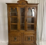 LARGE WOOD & GLASS DISPLAY HUTCH