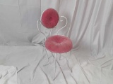 WHITE WIRE VANITY CHAIR W/ PINK CUSHIONS