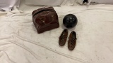 VINTAGE BOWLING BAG, BALL, & SHOES