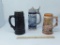 3 STEINS, 1 WITH PEWTER LID, 1 HANDMADE, 1 JAPAN