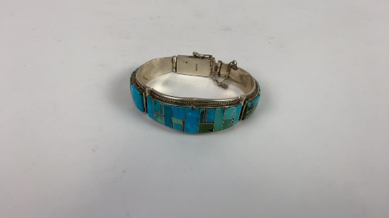 Sterling Silver & Turquoise Inlaid Bracelet