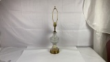CUT GLASS LAMP WITH BRASS TONE ACCENTS