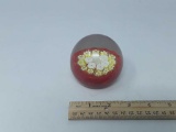 HANDBLOWN PAPERWEIGHT WITH RED, YELLOW & WHITE