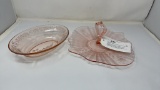 2 PC PINK DEPRESSION GLASS, SERVING TRAY & BOWL