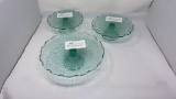 3 pc LIGHT GREEN DEPRESSION GLASS CAKE STANDS