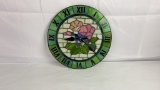 CIRCULAR STAINED GLASS WALL CLOCK.