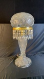 CUT CRYSTAL DOME LAMP W/ HANGING FACETED CRYSTALS