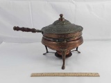 ANTIQUE ROUND COPPER CHAFING DISH.