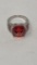 STERLING SILVER & RED STONE FASHION RING