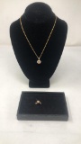 GOLD TONE NECKLACE W/ PENDANT & RING