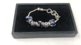 SILVER TONE BLUE BEAD BRACELET