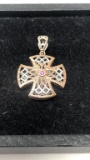 STERLING SILVER & ROSETONE CROSS 3D PENDANT