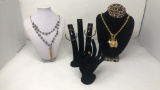 LOT OF GOLD TONE FASHION NECKLACES & EARRINGS