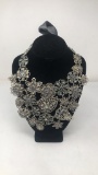 SILVER TONE & GRAY BALLGOWN FASHION NECKLACE