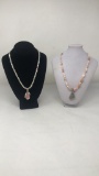 2 STERLING SILVER PINK STONE NECKLACES W/ PENDANT