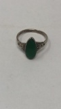 ANTIQUE ENGLISH STERLING SILVER JADE RING